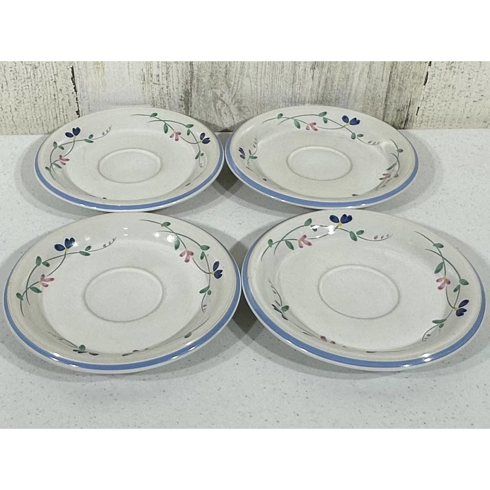 Allegro Stoneware Hearthside Floral Blue Pattern Lot‎ of 4 saucers